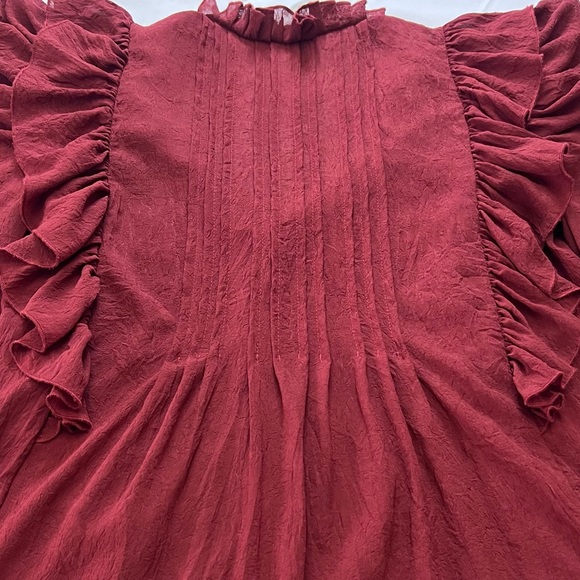 ZARA Rust Ruffled Blouse. XS - Picture 9 of 9